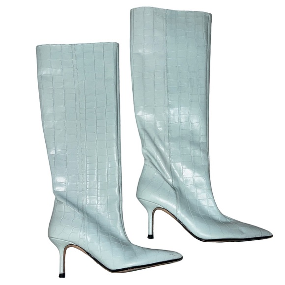 Zara blue leather croc pointed heel boot size 6 - Picture 4 of 11